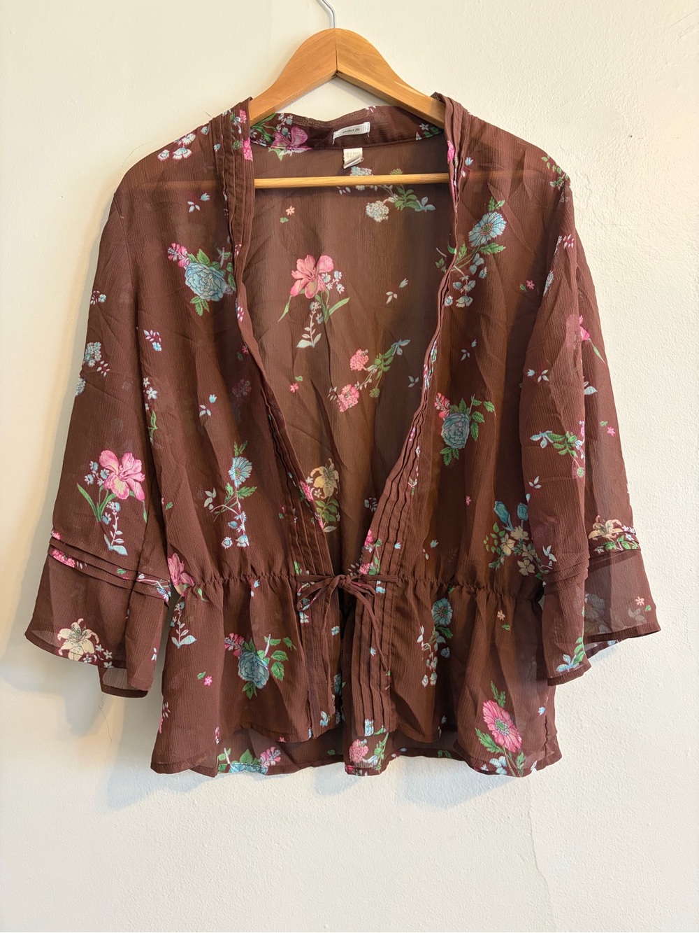 Vintage Y2K Old Navy Tie-Front Brown Sheer Kimono Top
